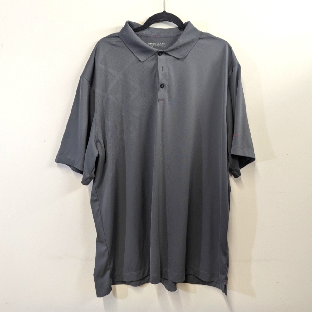 Men's Nike Golf Dri fit Gray Polo Shirt Tech Red Swoosh XXL Sport